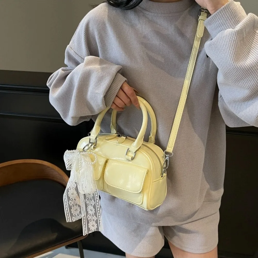 

Fashion Sweet Lace Crossbody Bag Ballet Style Design Solid Color Shoulder Bag PU Leather Messenger Bag Ladies