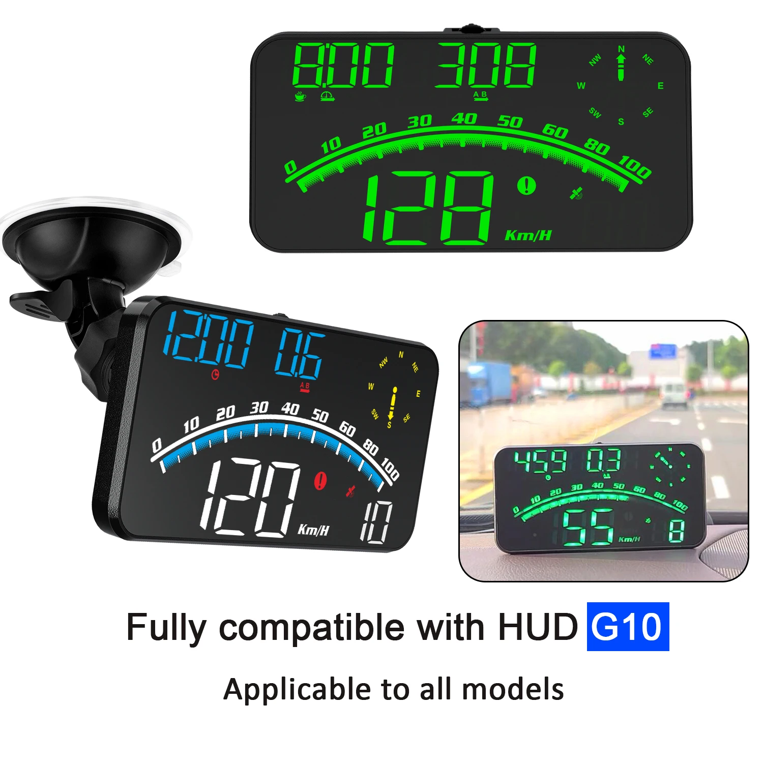 G10 HD Digital Head up Display Big Font Car HUD GPS Speedometer with Over Speed Alarm Compass Electronic Screen Fit For All Cars