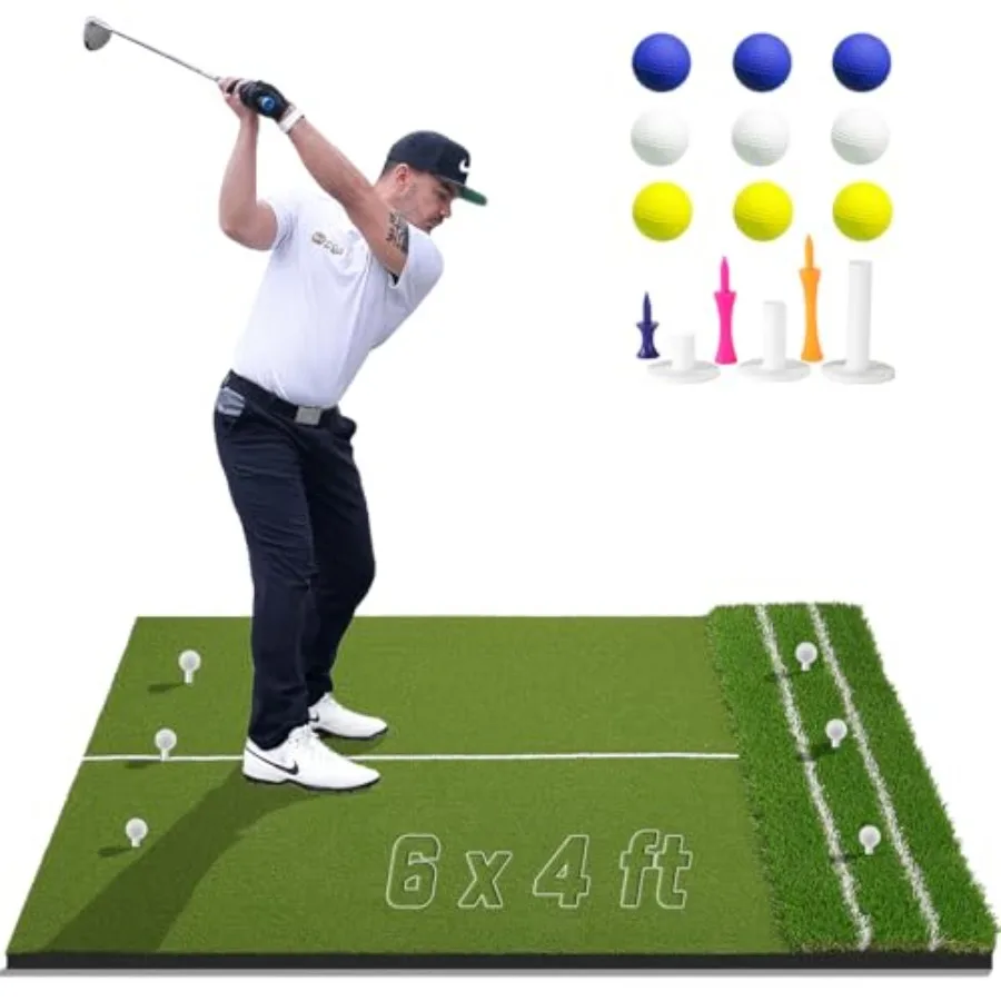 

Real Feel Golf Hitting Mat, 6x4ft Golf Mat, Approach Angle Training, Practice Outdoor & Indoor, Driving Chipping Putting, Golf Turf Mat, Simulator Mat