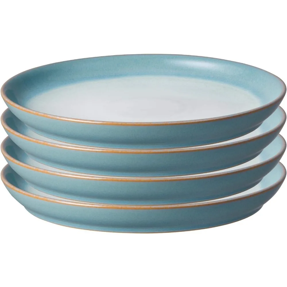 

- Azure Haze Blue Coupe Medium Plates Set of 4 - Stoneware Ceramic Plates For Everyday Use - Dishwasher, Oven, Microwave, Freez
