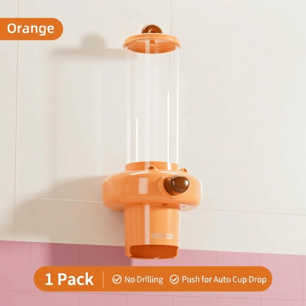 Punch Wall Mounted Paper Cup Holder Push Type Space Saving Automatic Cup Dispenser Dustproof Convenient Automatic Cup Picker