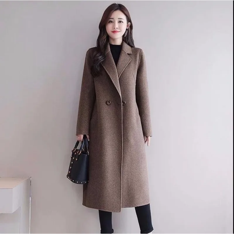 Woolen Coat Women\'s Medium Long Plus Size Fashion Simple Coat Autumn Winter Korean Style Solid Version Loose Lady Overwear