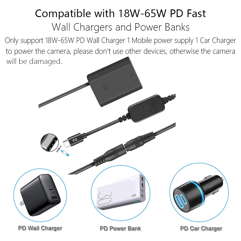 USB-C NP-FZ100 더미 배터리 어댑터 소니 알파 A6600 A7IV A7C A7III A7SIII A7RIII A7RIV A9 A9II A9R A9S A1 카메라