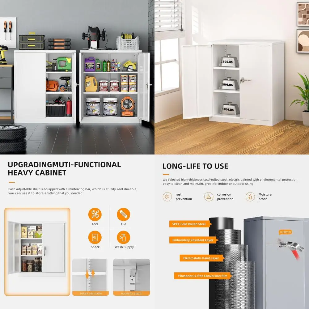 

36 Steel Lockable Storage Cabinet with 2 Doors and 2 Adjustable Shelves for Home, Office, Garage, and Warehouse Use