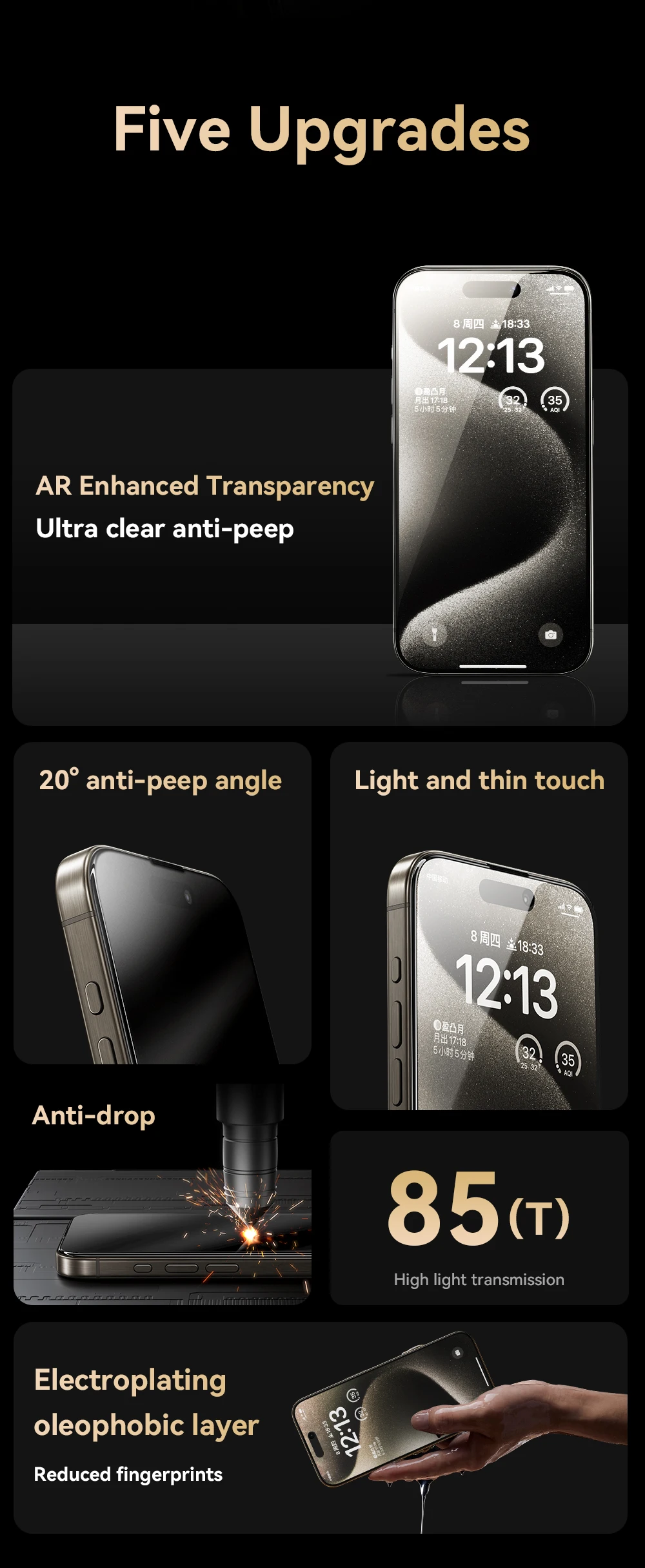 Joyroom 1/2 Stück Anti-Spionage-Glas für iPhone 18 Pro Max, Glas für iPhone 18 17 16Pro Max, Sichtschutzfolie, Anti-Spionage-Glas – Detail 3