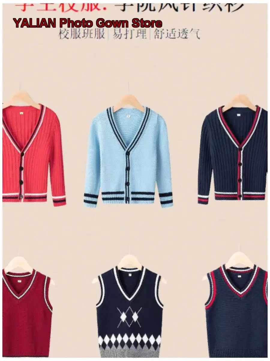 Boys Girls Cardigan Kids British Style Knit School Uniform Pure Cotton Fashionable Tops Students