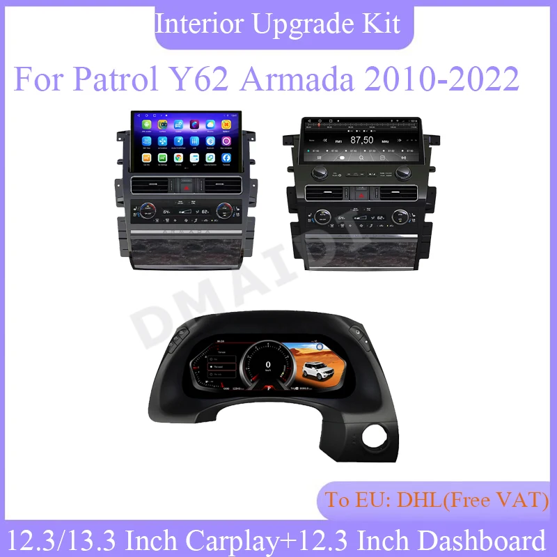 

Digital Dashboard GPS Navigation 12.3" 13.3" Wireless Carplay Knob Central Control For Nissan Patrol Y62 Amanda 2010-2022