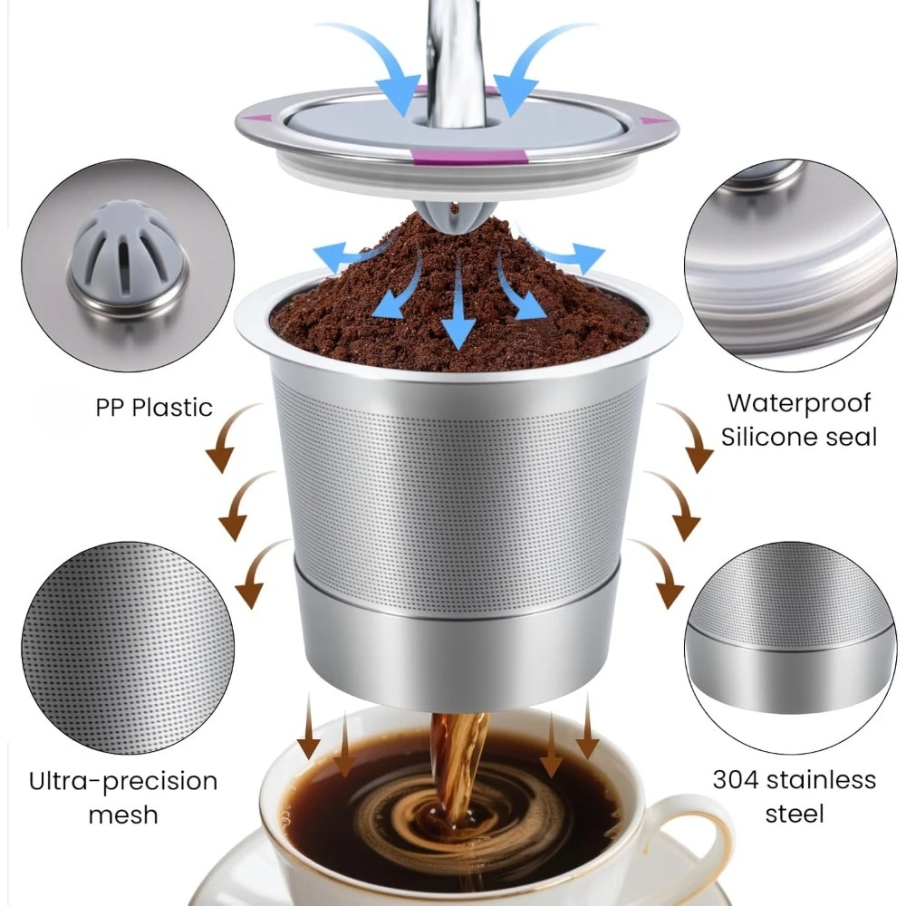 1/2 pcs pack Universal Stainless Steel K Cups,Reusable Coffee Pods,Refillable Single K Cups for K 2.0 and 1.0 Coffee Maker