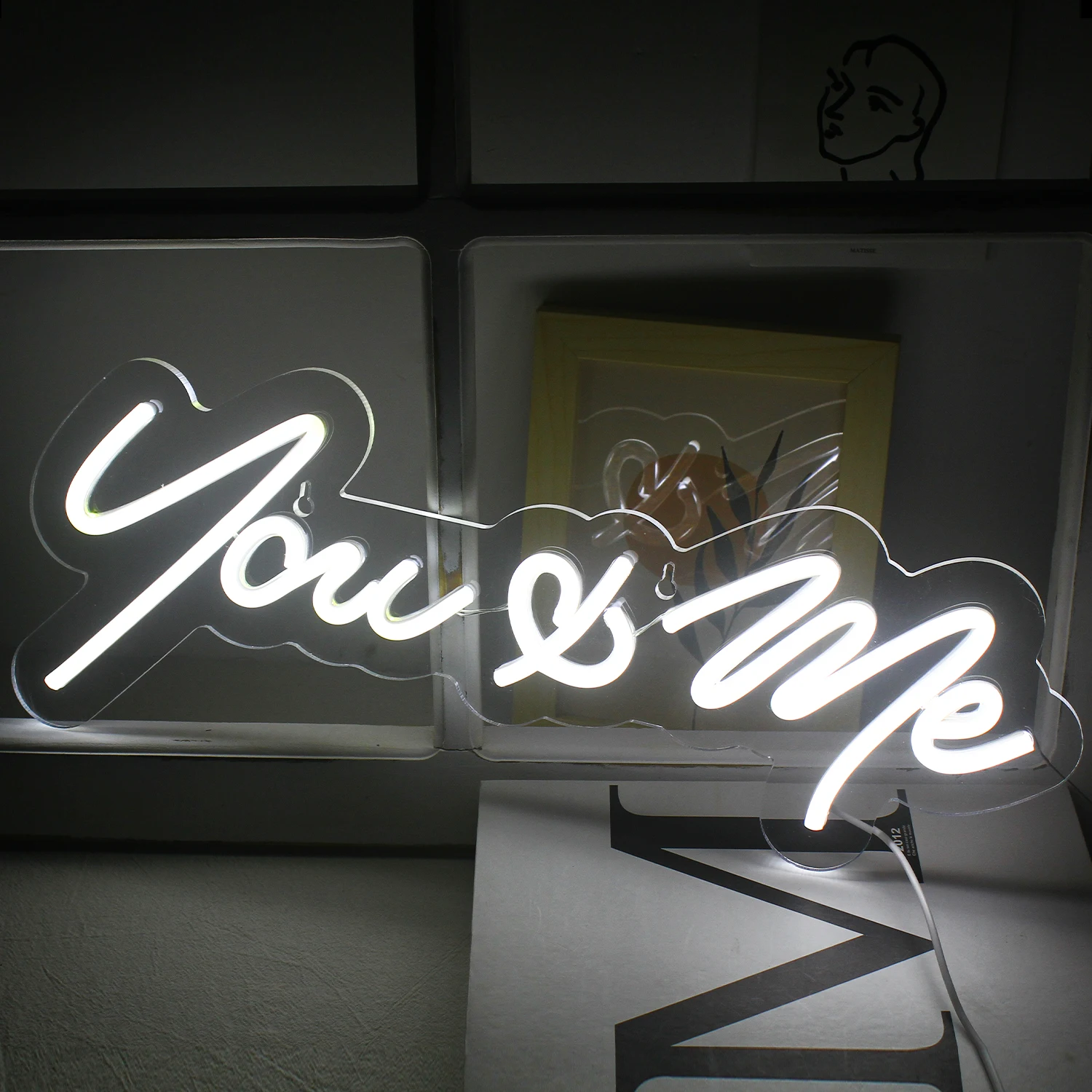 You and Me Neon Sign LED Room Wall Decor USB Powered Hanging Acrylic For Bedroom Kids Room Engaged Wedding Party Supplies