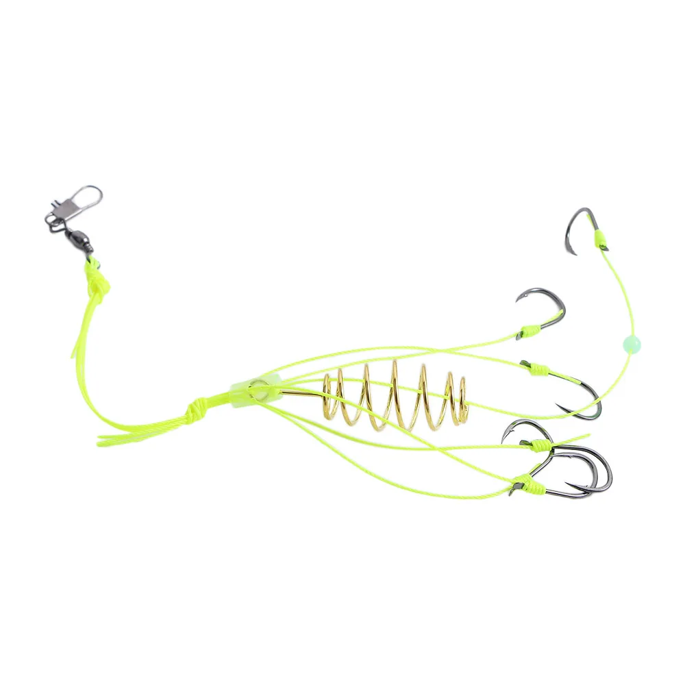 4PCS/box Explosion Fishing Hook Spring Lure Green Line Bomb Hook Anti-hanging End Throw Rod Hook Waist Drum Bait Cage Pesca