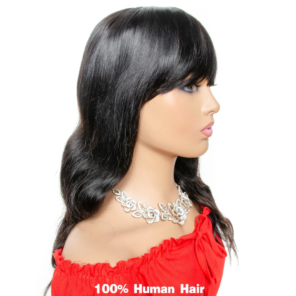 Panjang Rambut Manusia Wig dengan Poni Brasil Tubuh Gelombang Wig Penuh Mesin Wig dengan Bang 16-20 Inch 130% Kerapatan Remy Yepei Rambut