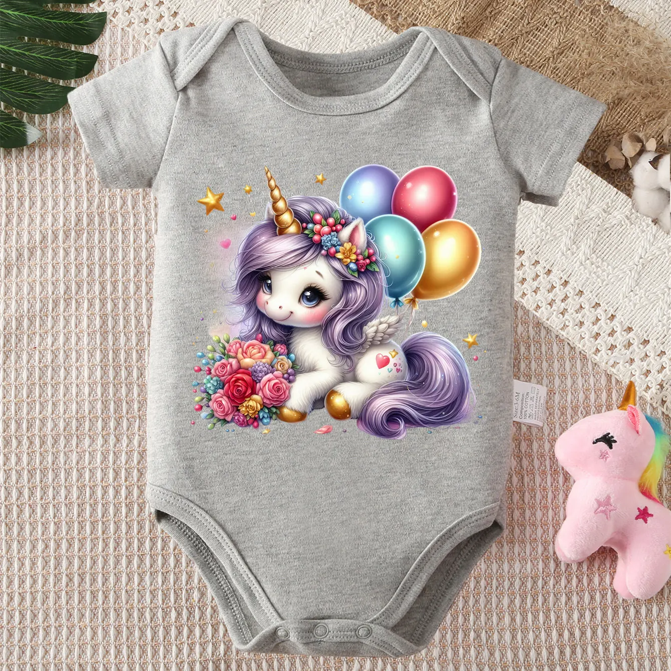 

Dreamy Colorful Unicorn Print 100% Cotton Onesie Comfortable Bodysuit Cloths for Baby Jumpsuit for 0 To 12 Months Newborn