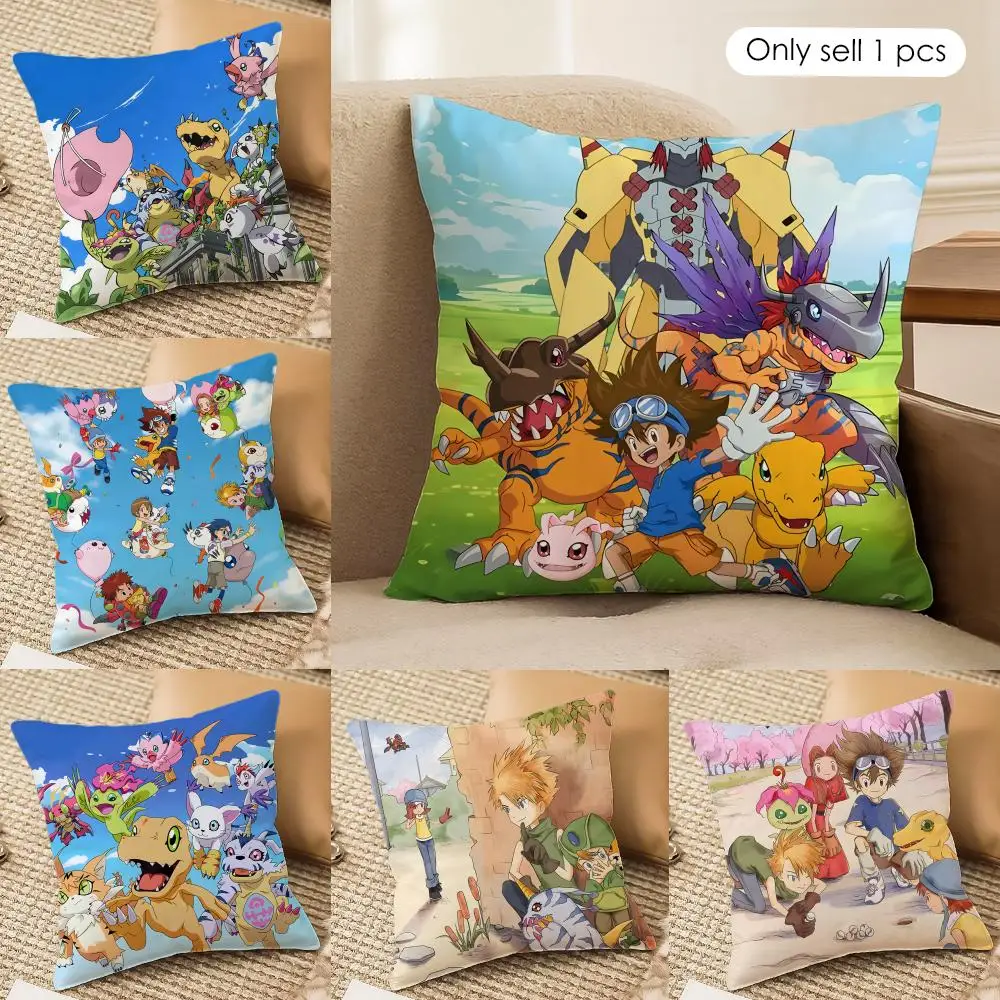 Anime D-Digimon A-Adventure Cushion Cover Silky Short Plush Invisible Zipper Dustproof Sofa Pillow Case For Home Decor