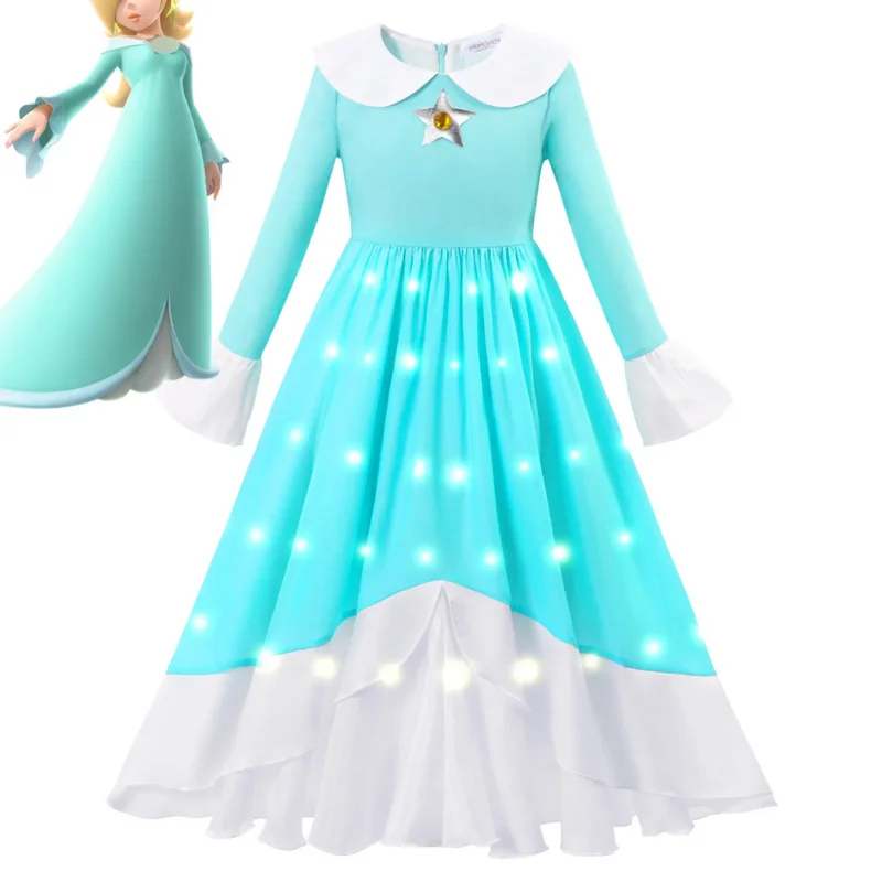 Rosalina Galaxy Princess Dress with Glowing Light Girls Game Role Play Princess Costume Halloween Rosalina Kids LED Illuminated