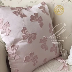 European Jacquard Pink Bow Pillowcase Decorative Pillows for Sofa Cushion White Delicate Bedroom Bed Pillow Cushion Cover