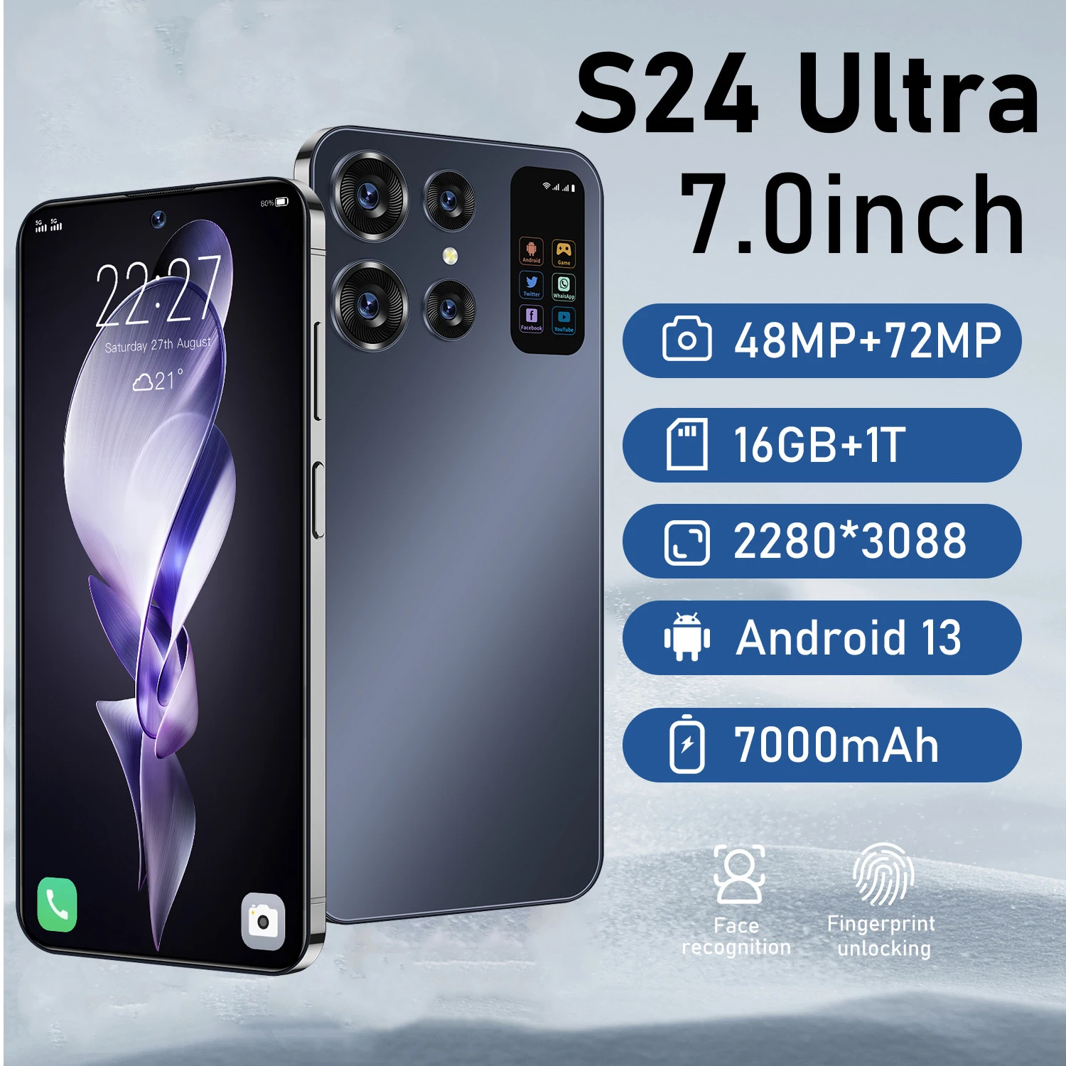 S24ウルトラAndroidスマートフォン、携帯電話、グローバルバージョン、4g、5gネットワーク、Android、s24、16 GB 1テラバイト、7000mah、48 72mp