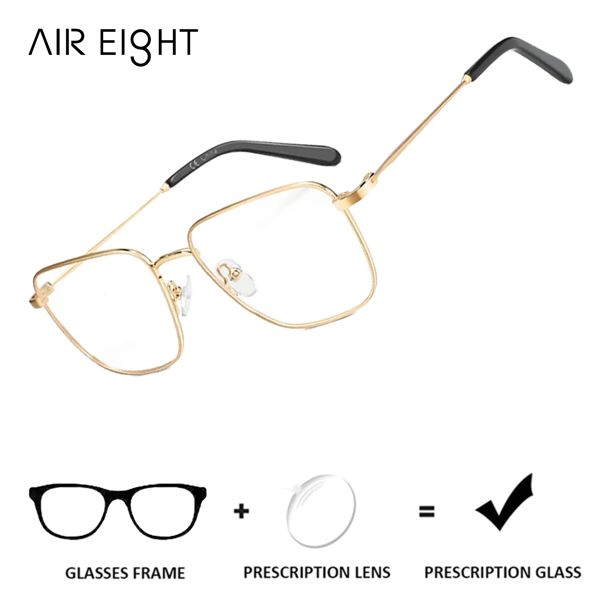 AIR EIGHT Square Metal Frame for Men Prescription Eyewear Photochromic Optical Graduated Myopia Lenses Business Glasses
