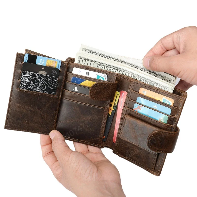 Yao Dong Genuine Leather Men's Short Wallet Vintage Cowhide Coin Purse Multifunction Card Holder Fashion Male Money Wallet