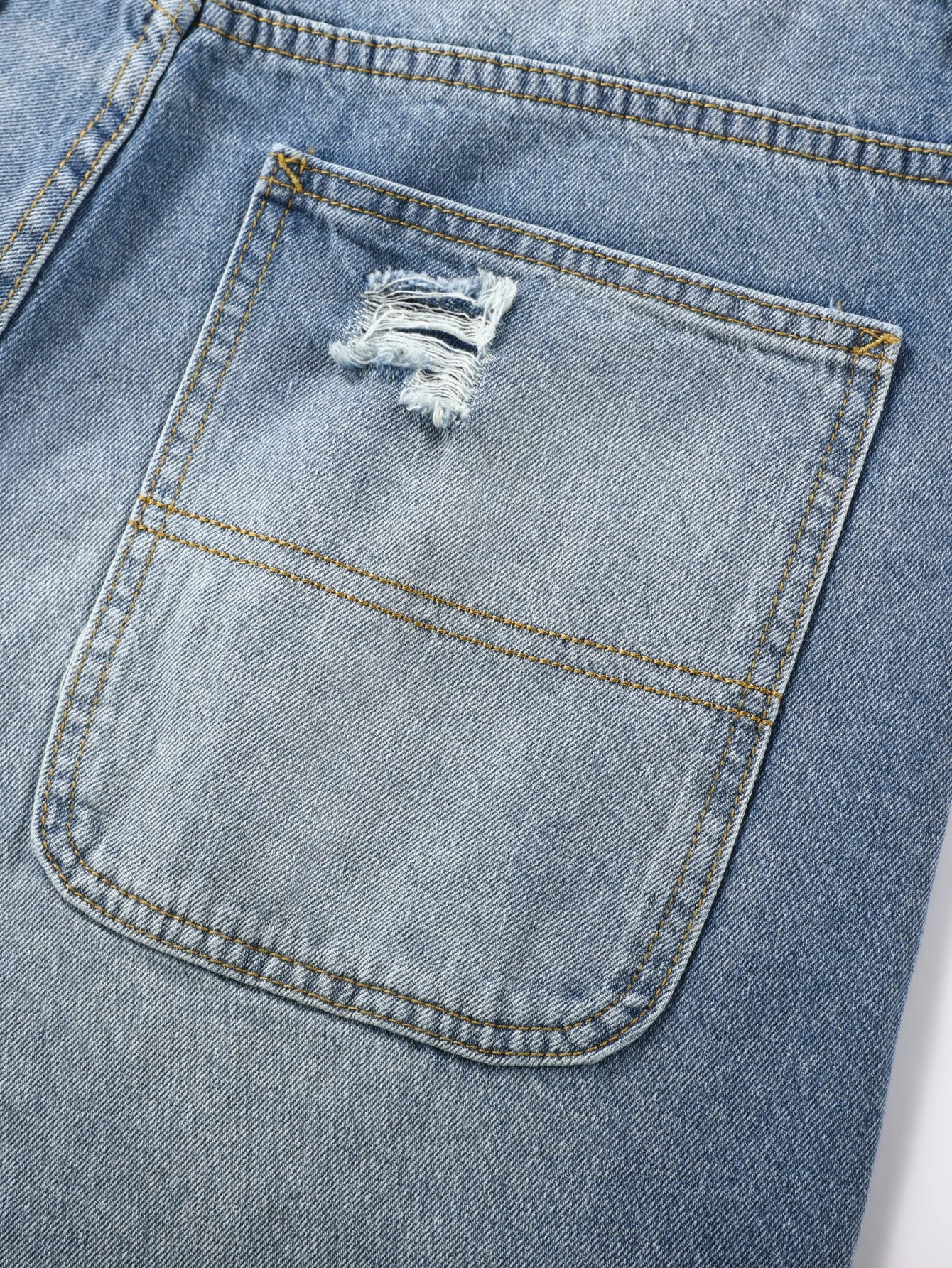 Men's Loose Straight Ripped Jeans Streetwear Denim Pants Casual Baggy Trousers 28-42 Blue Non-Stretch Cotton Vintage