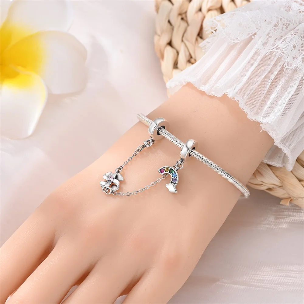 925 Sterling Silver Classical Key lock&Night Owl\'s Dreamy Version Security Chain Fit DIY Bracelet Necklace Jewellery Accessories