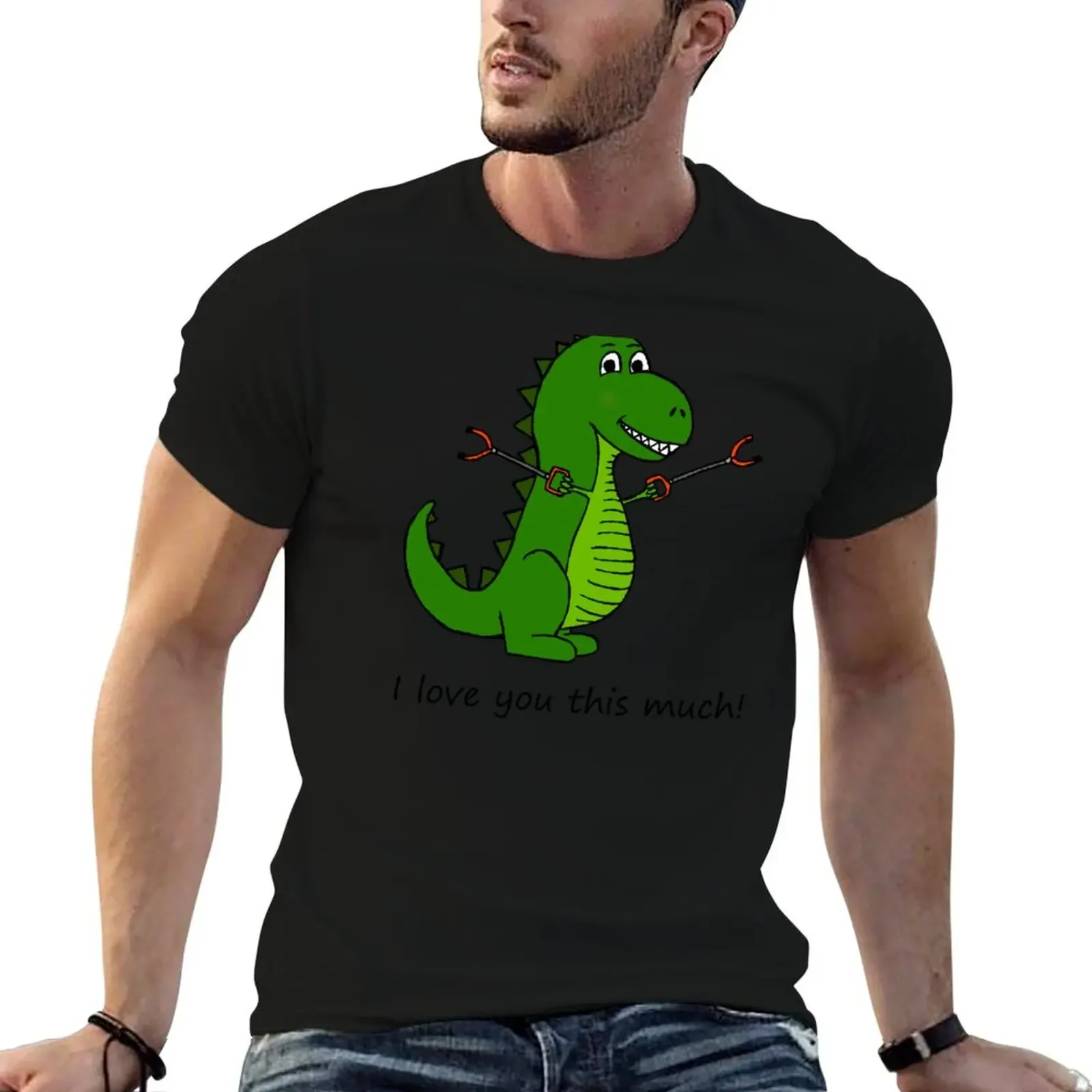 T-Rex Dinosaur with Grabbers - I love you this much! T-Shirt Aesthetic clothing boys animal print compression shirt men