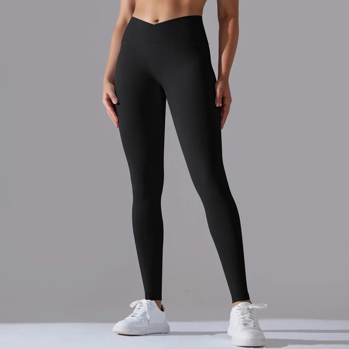 Seamless Knitted Yoga Pants Cross Waist Peach Hip Lift Yoga Running Cycling Pula Sports Leggings Breathable Fitness Pants