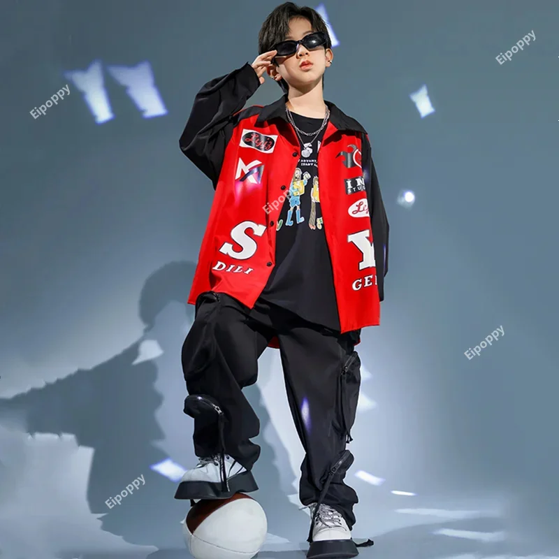 Boys Hip Hop Baseball Jacket Street Dance Pants Girls Streetwear Sport Coat Children Jazz Shirt Kids Costume Clothes Sets