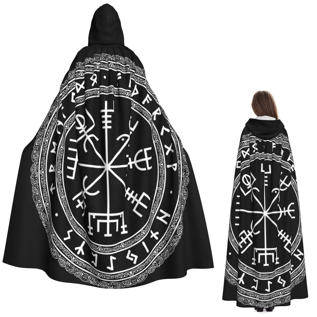 Mantello lungo con cappuccio celtico vichingo nordico norreno Costume medievale da strega Mantello cosplay Cappotto di Halloween Adulto unisex