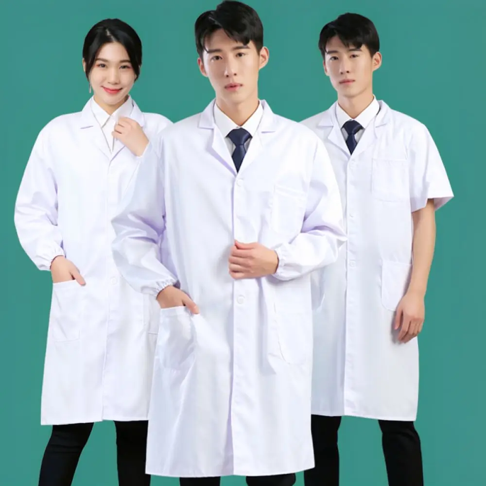 Unisex Professional Lab Coat Long Sleeve Protective Workwear Cotton Blend Uniform Hospital Medical School Chemistry Science