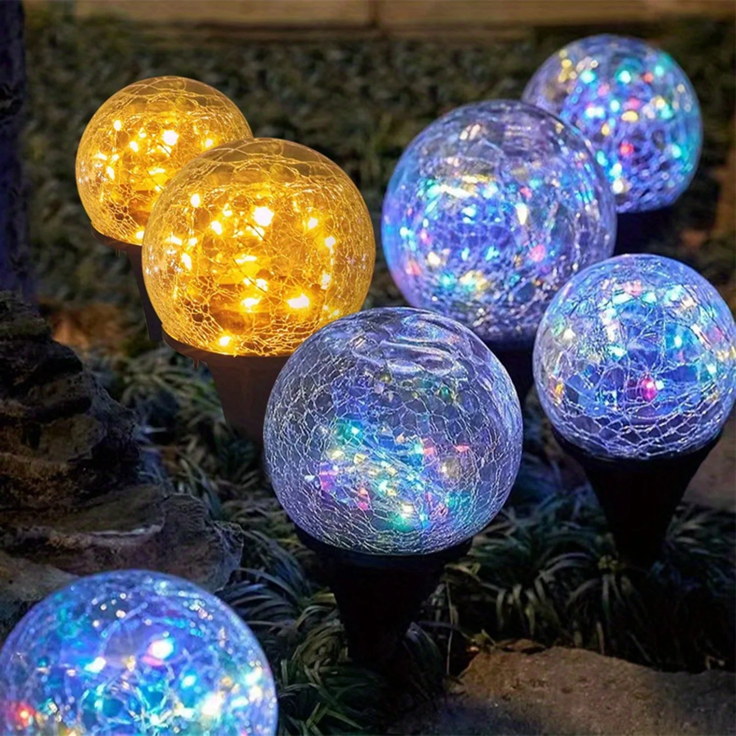1PC Solar Cracked Glass Ball Lights Outdoor, Warm White & Color LED Garden Decor, Waterproof for Pathway/Lawn/Patio, IP65 Rated image 6