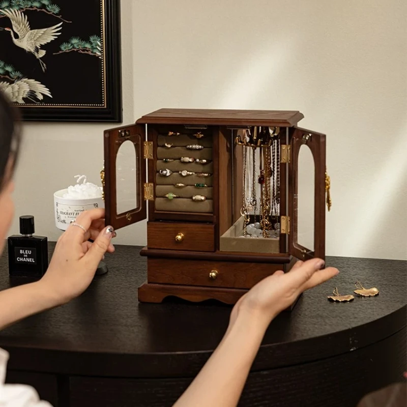 Vintage Schmuckbox Luxuriöse Holzaufbewahrungsbox Schmuck-Vitrine Desktop-Hochzeitsgeschenk Wohndekor Handwerk