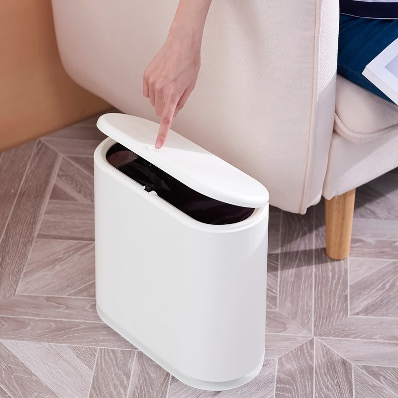 

Large Oval Press Lid Trash Can Space Saving Slim Gap Sorting Bin For Home Bedroom Kitchen Bathroom Living Room For Families