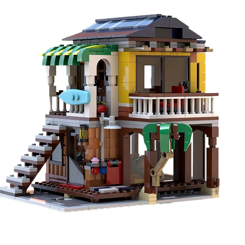 633-teiliges Modulares Bausatz-Set 'Surfer-Strandhaus' - Anpassbare Modulare Bausteine mit Kreativem Design für DIY-Urlaubsspielzeug und Geschenke