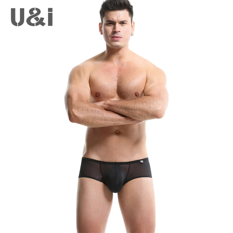 U&I Trendy Men\'s Sexy Low Waist Transparent Flat Croaker Underwear Ultra Thin Cool Nylon Hip Lifting Breathable 3D Bag Flat Feet