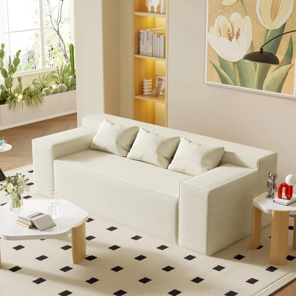 3-Seater Sofa, Hybrid Sofa in a Box, No Assembly Required, Comfy Sofa Couch with 3 Matching Pillows, Cat-Scratch Resistant