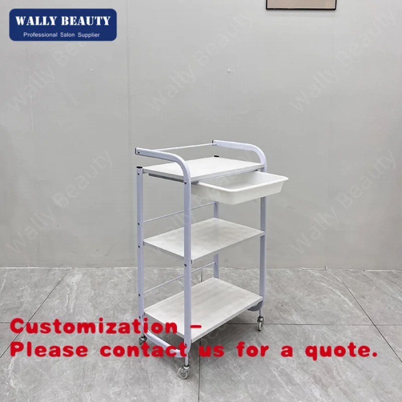 Customize.White Wooden Hair Salon Equipment Hairdressing Barber Cart Salon Trolley with wheels