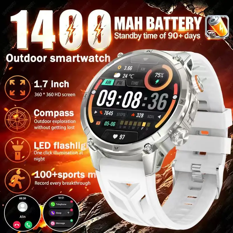 2026 new 1400mAh ultra longstandbysmartwatch,designed specifically for outdooradventure sports,wirelesscommunication,and compass