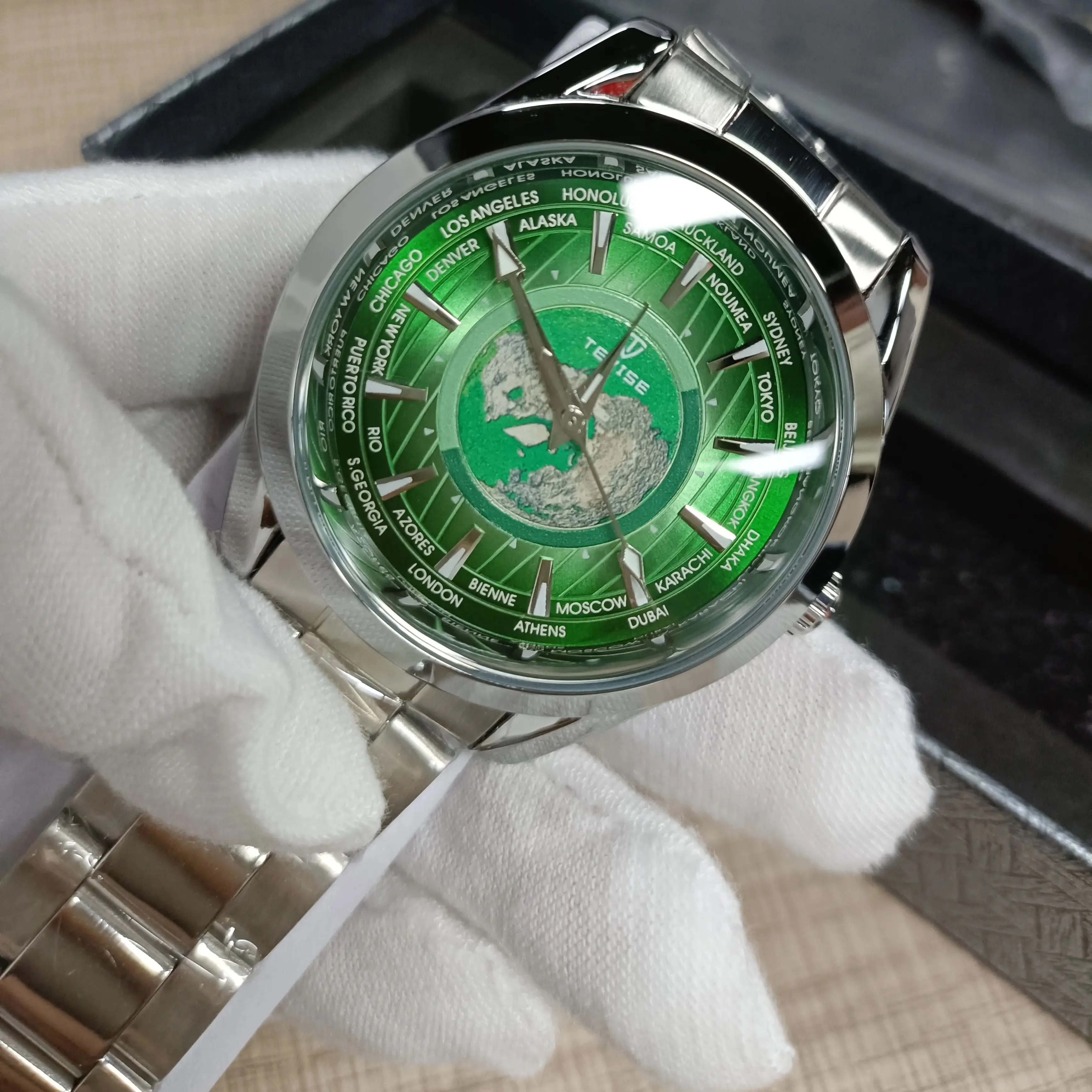 ساعة ميكانيكية أوتوماتيكية فاخرة جديدة للرجال من الفولاذ المقاوم للصدأ ومؤشر مضيء مقاوم للماء ساعة جلدية رياضية