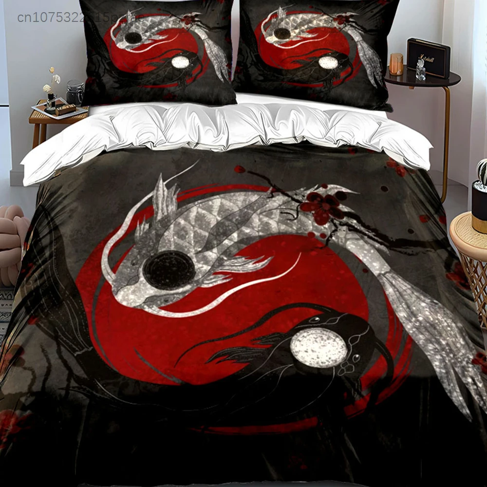 Yin Yang Koi Art Decor Multiple Sizes kid's And adults' Bedroom Exquisite 3PC Bedding set, Gift