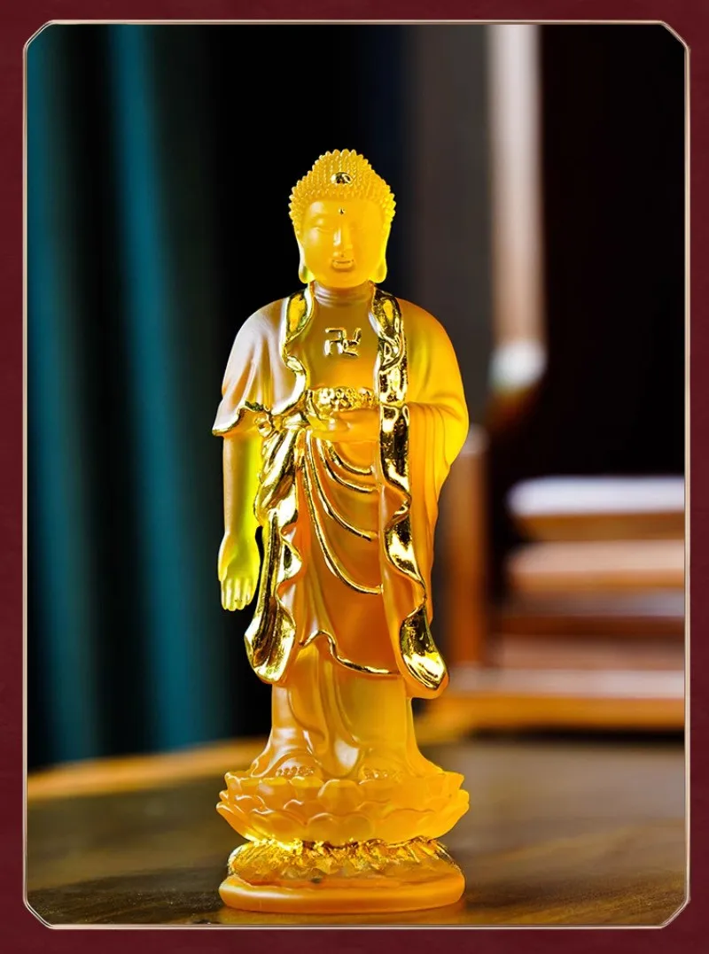 Exquisite Resin Statue of Amitabha Buddha Standing Like Temple Decoration