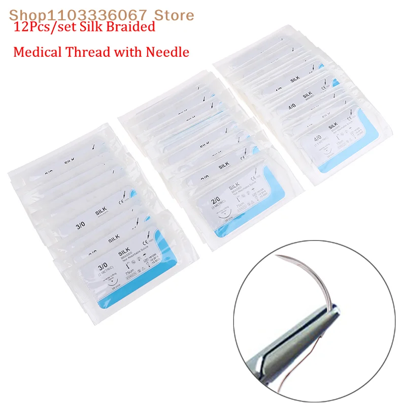 [HB]12PCS Dental Surgical Needle Silk Medical Thread  Suture Surgical Practice Kit
