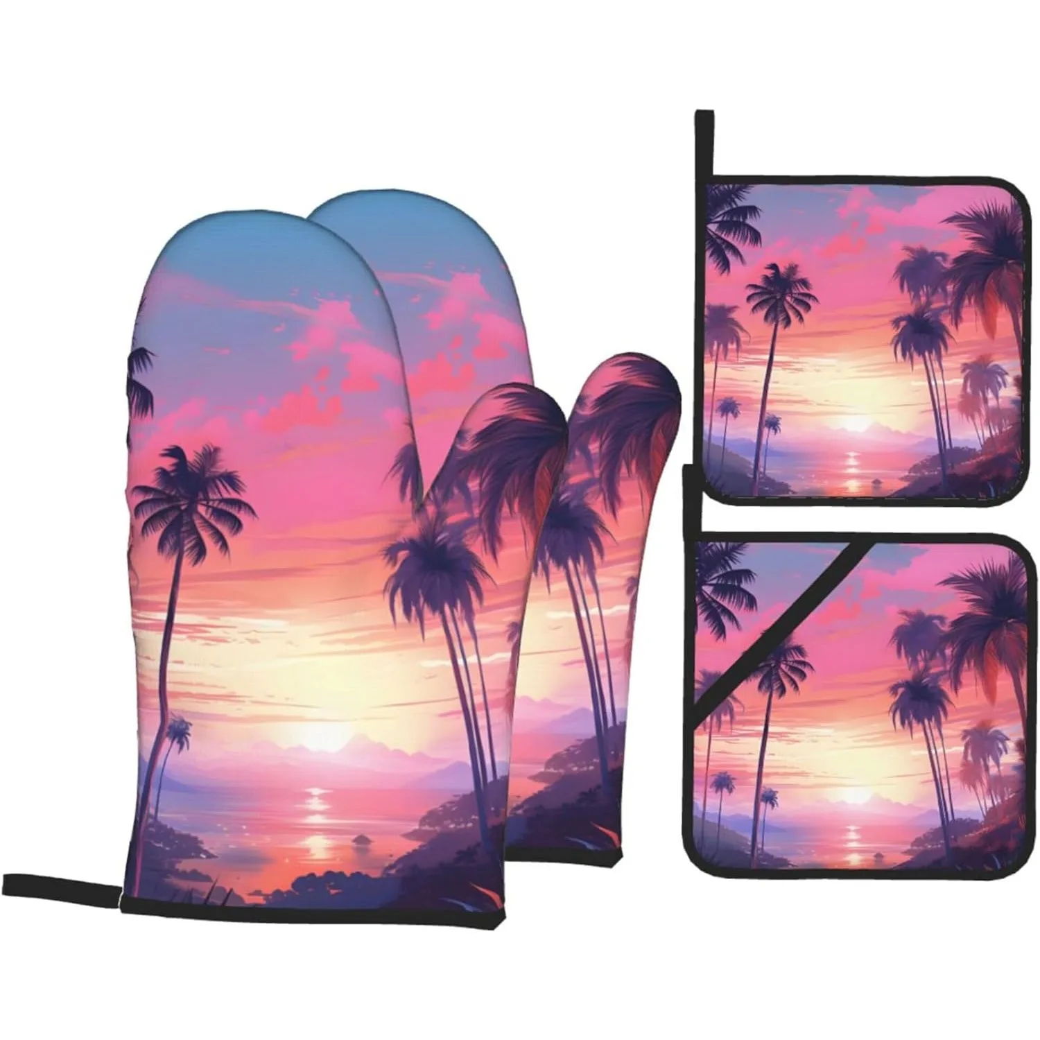 

Наборы рукавиц для духовки и подставок для кастрюль из морской пальмы, кухонные перчатки для закатов, океанов, Гавайев, прихватки для духовки и подставок, термостойкие