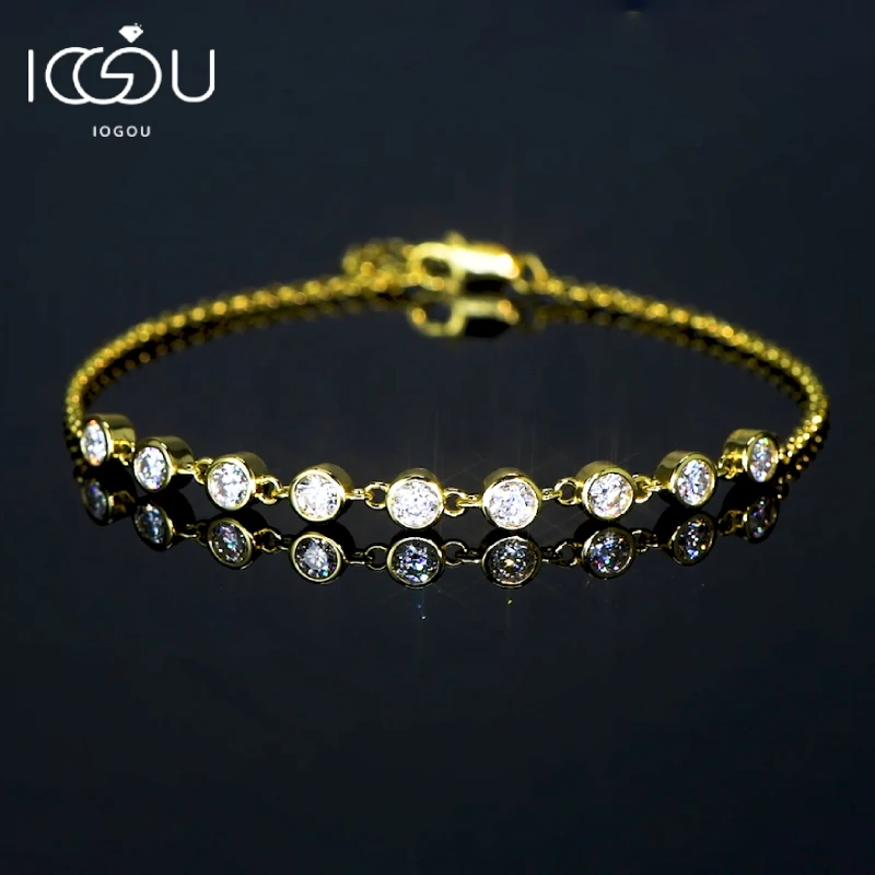 Fashion Bracelet 925 Sterling Silver D0.90CT Round Cut Moissanite Bracelet for Women 18.5cm Chian Bezel Setting Birthday Gift