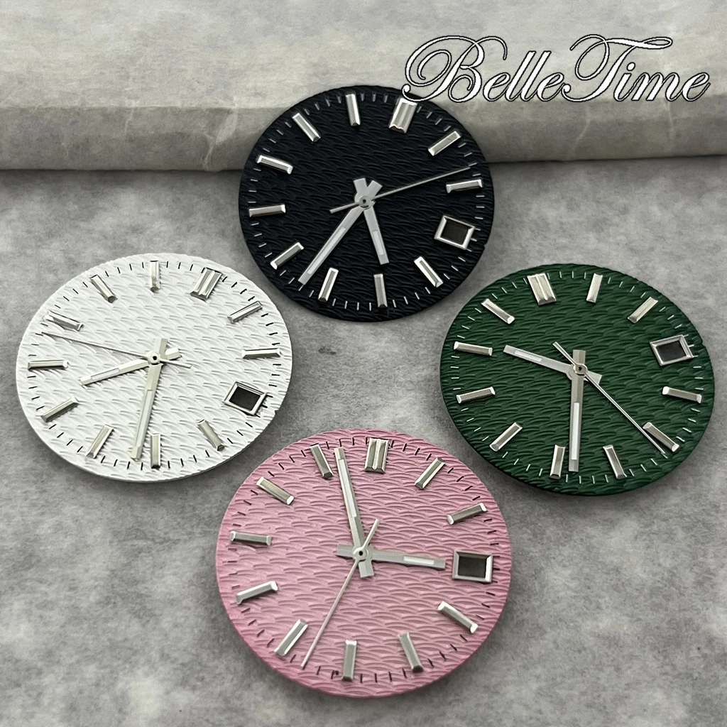 28.5mm  Wave Textured Watch Dial + Hands Green Luminous Watch Replacement Accessories Fit  NH35 NH36 Movement - view 2