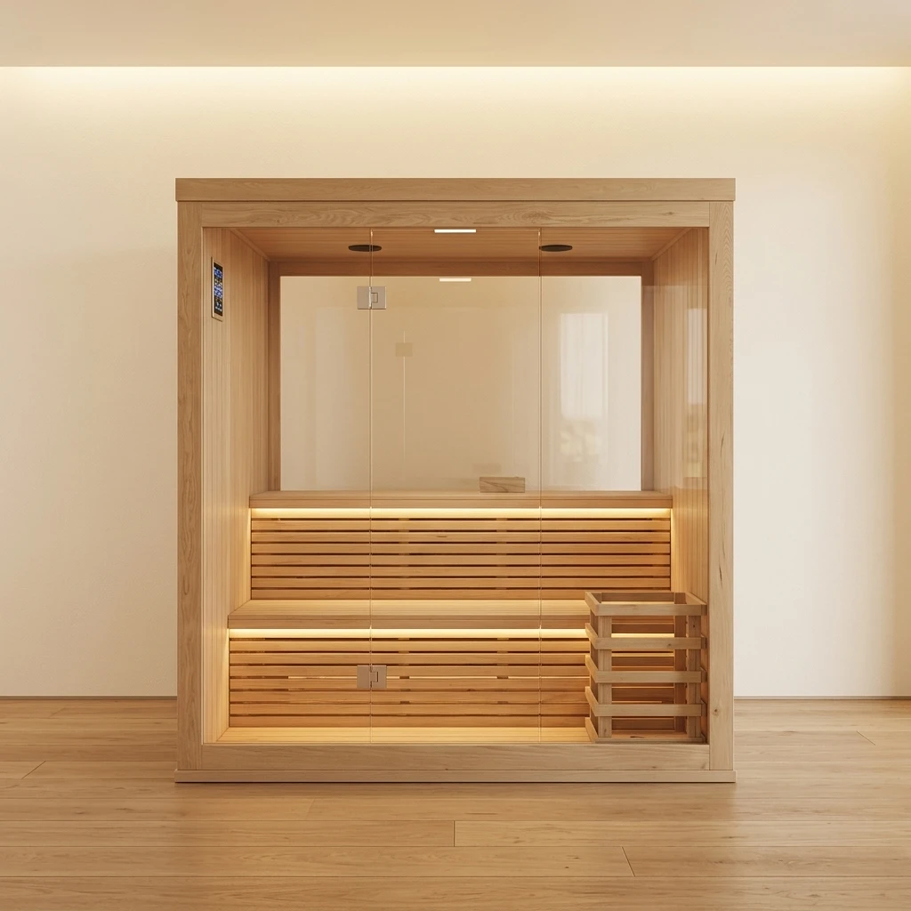 Indoor/Outdoor Modern Hemlock Solid Wood Electric Sauna Room for 2 Person
