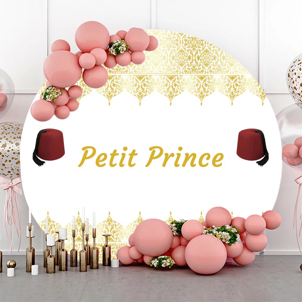 Petit Prince Hat Mabrouk Tahara Gold Old Vintage Pattern Round Backdrop Baby Shower Customize Circumcision Elastic Background