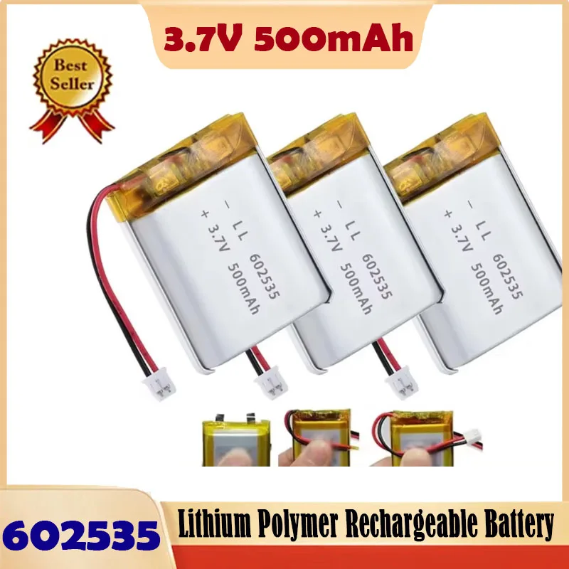 602535 Quality Mini 500mAh Rechargeable Li-Po Lithium Ion Polymer Battery 3.7V for DVD MP4 GPS Bluetooth Speaker Camera Watch