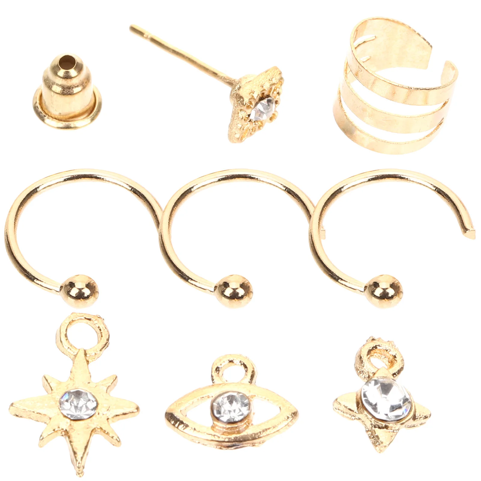 1 مجموعة متعددة حفرة ستار عين الشر طقم من الحلقان كليب على غير ثقب الأذن العظام الكفة الشرير أقراط للنساء حفل زفاف هدية