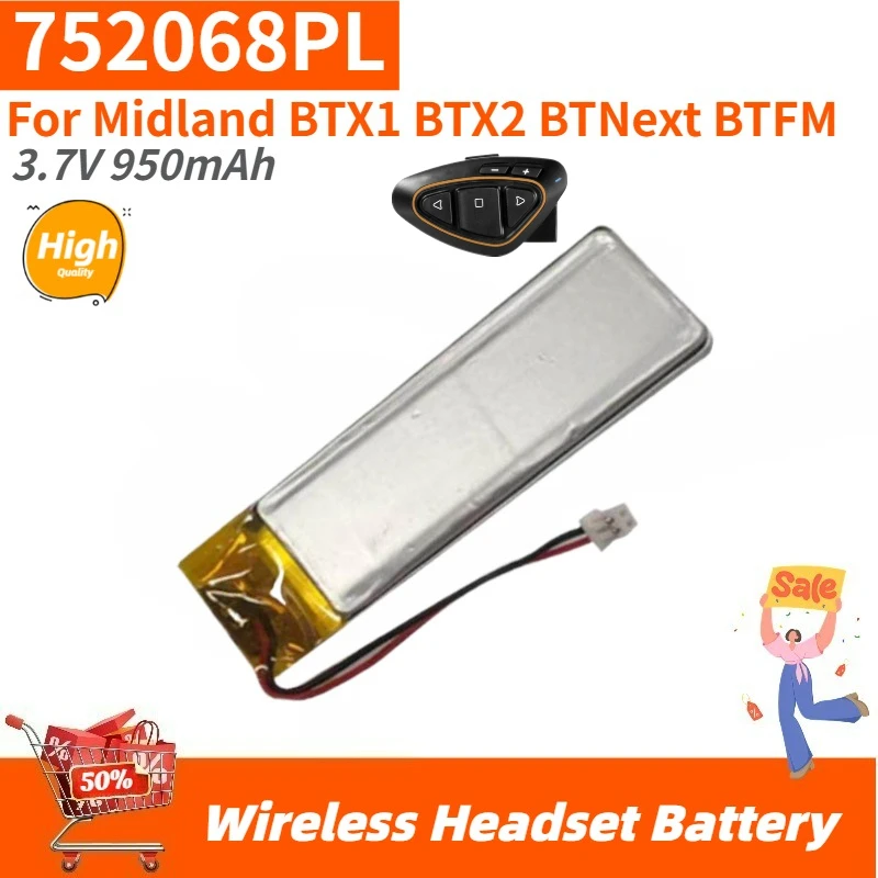 

752068PL High Quality Wireless Headset Battery 3.7V 950mAh for Midland BTX1 BTX2 BTNext BTFM Brand New Replacement Battery
