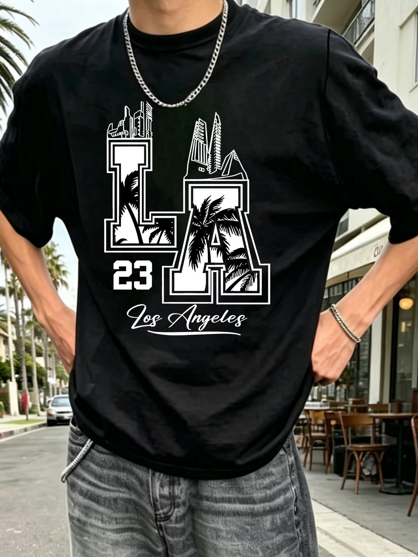 Men's Summer West Coast-Style Tropical Beach Print T-Shirt: American Retro Streetwear Casual Crew Neck Top